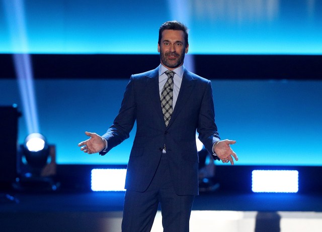 LOS ANGELES, CA - JANUARY 27: Host Jon Hamm speaks onstage during the NHL 100 presented by GEICO show as part of the 2017 NHL All-Star Weekend at the Microsoft Theater on January 27, 2017 in Los Angeles, California. (Photo by Bruce Bennett/Getty Images)