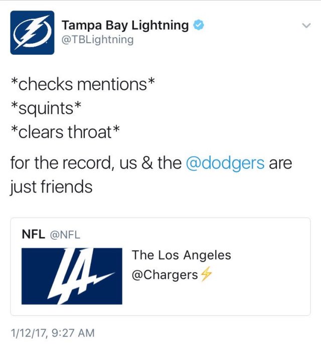 Tampa Bay Lightning Burns the new Chargers logo on Twitter