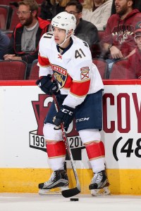 GLENDALE, AZ - JANUARY 23: Gregg McKegg #41 of the Florida Panthers skates with the puck during the third period of the NHL game against the Arizona Coyotes at Gila River Arena on January 23, 2017 in Glendale, Arizona. The Coyotes defeated the Panthers 3-2 in overtime. (Photo by Christian Petersen/Getty Images)