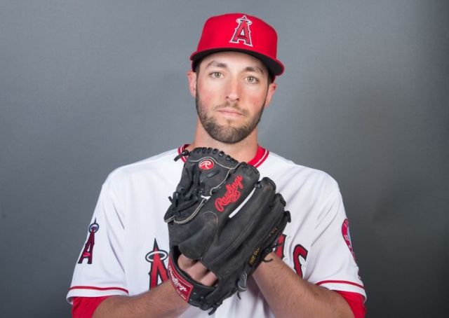 February 26, 2016; Tempe, AZ, USA; Los Angeles Angels starting pitcher Nate Smith (85) poses for a picture during photo day at Tempe Diablo Stadium. Mandatory Credit: Kyle Terada-USA TODAY Sports
