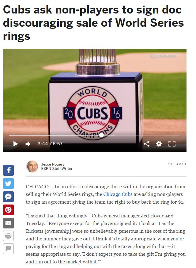 Cubs Make World Series Ring Recipients Sign Waiver To Prevent Resale