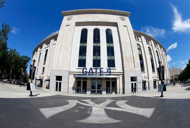 NEW YORK, NY - AUGUST 14: Exterior of Yankee Stadium before the start of a MLB baseball game between the Los Angeles Angels of Anaheim and New York Yankees on August 14, 2013 in the Bronx borough of New York City. (Photo by Rich Schultz/Getty Images)
