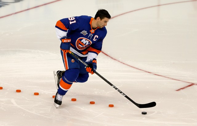 Jan 27, 2018; Tampa, FL, USA; Metropolitan Division forward John Tavares (91) of the New York Islanders competes in the puck control relay during the 2018 NHL All Star Game skills competition at Amalie Arena. Mandatory Credit: Reinhold Matay-USA TODAY Sports