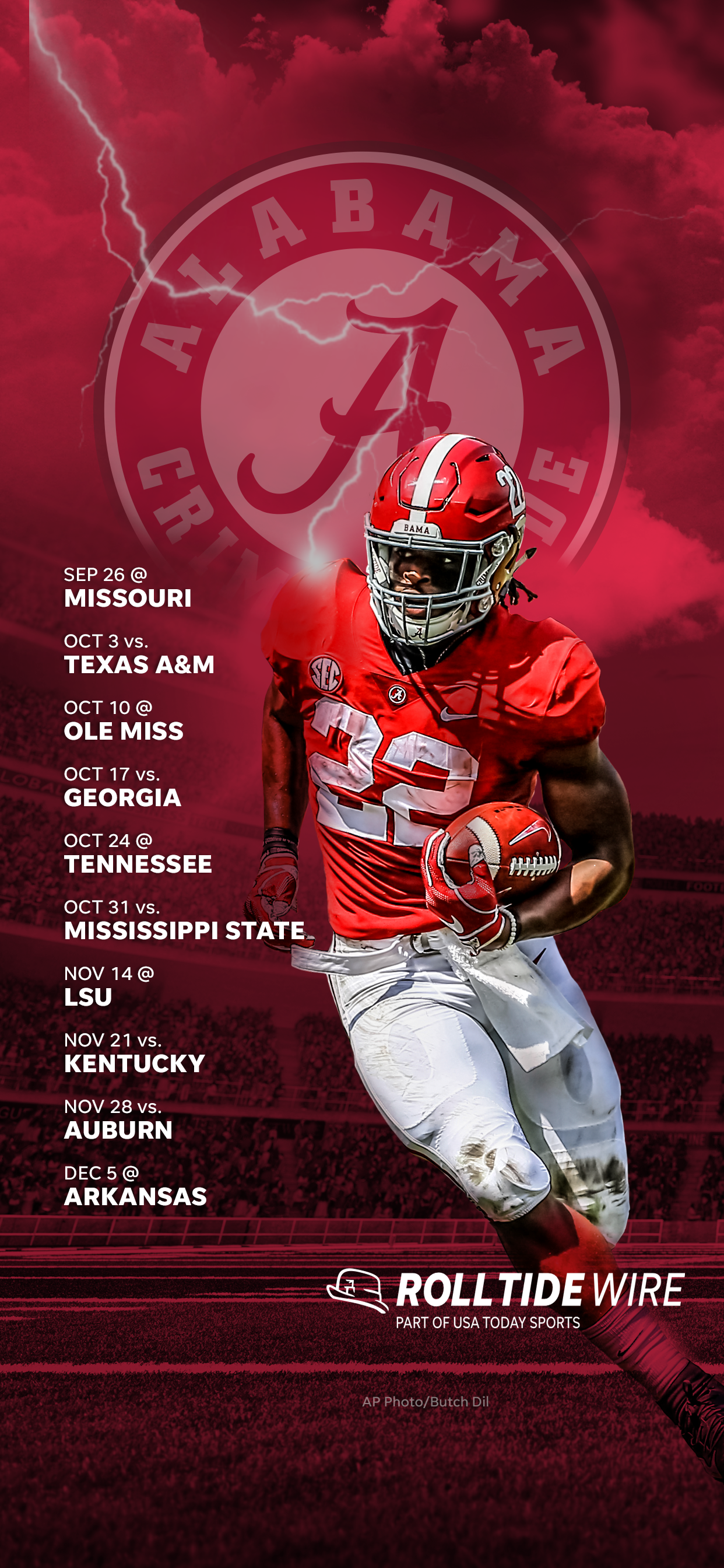 2020 Alabama Crimson Tide Football Schedule: Downloadable Wallpaper