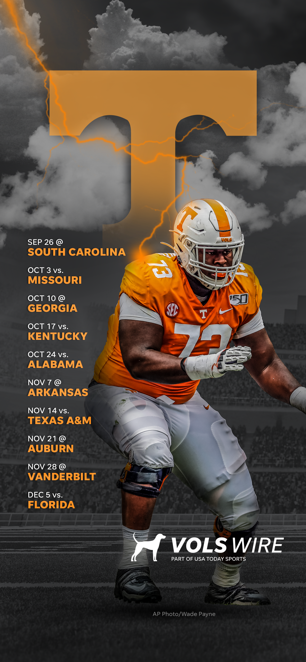 2020 Tennessee Volunteers Football Schedule: Downloadable Wallpaper