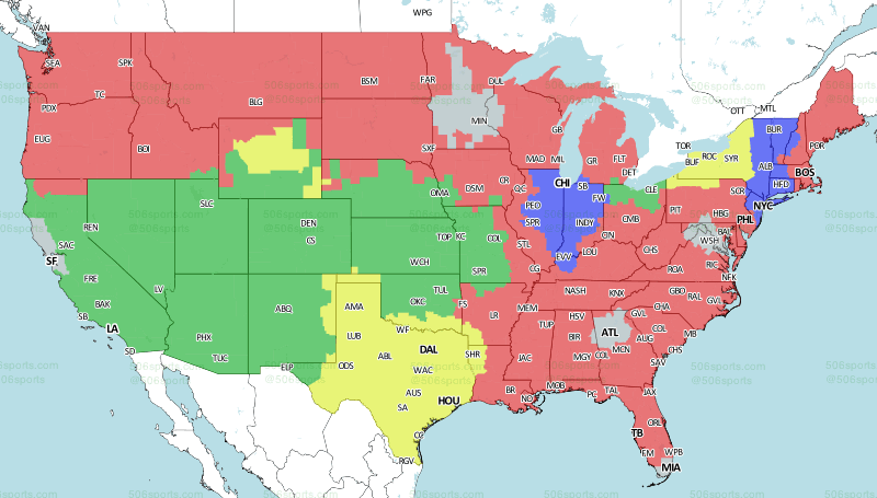 If you're in the green, you'll get the Chargers-Browns game