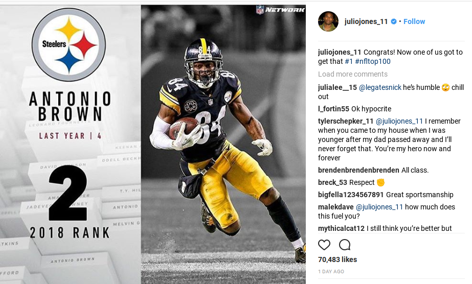 Julio Jones congratulates Antonio Brown NFL Top 100 ranking