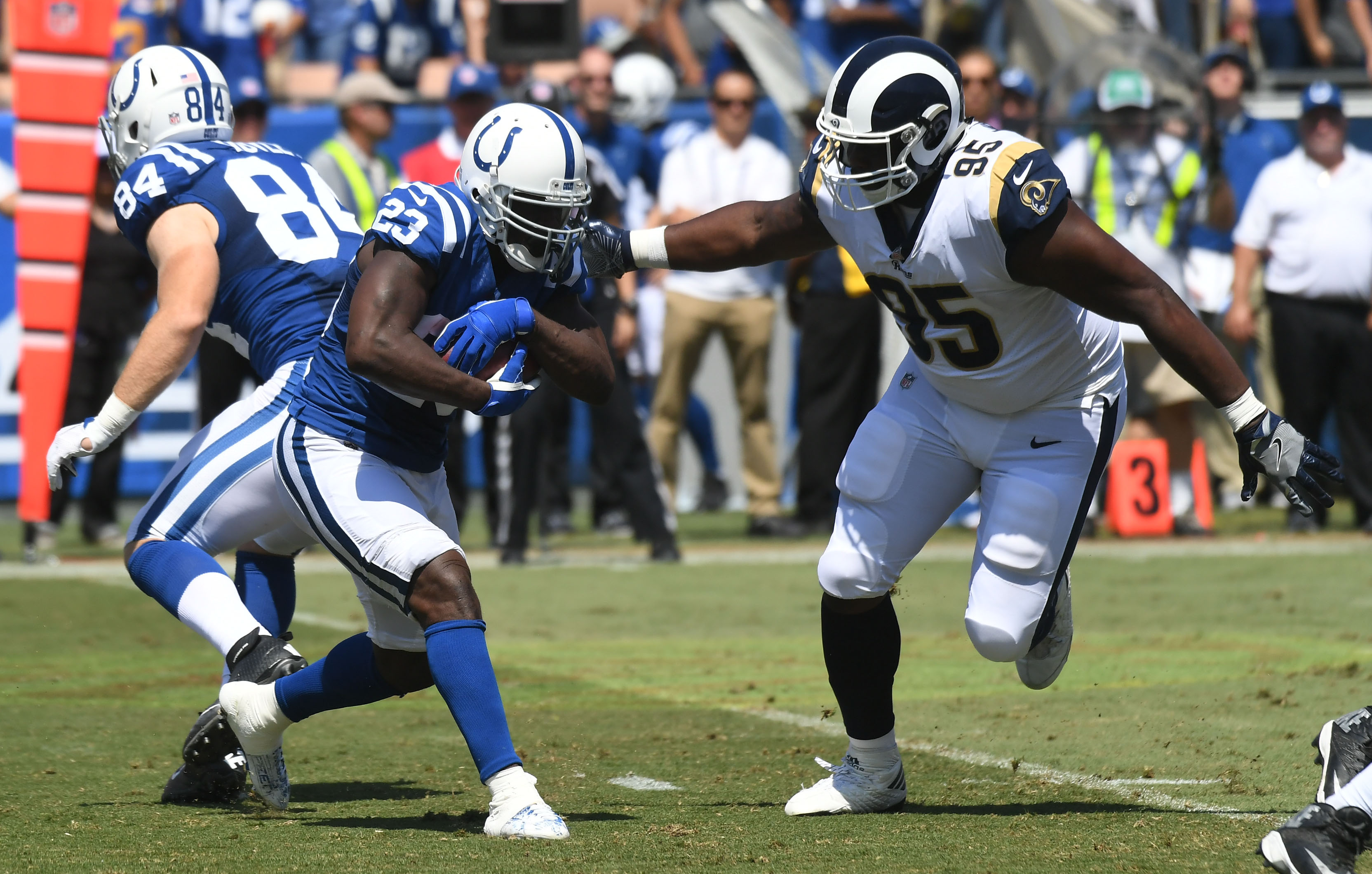 Detroit Lions defensive tackle Tyrunn Walker talks with Los Angeles News  Photo - Getty Images