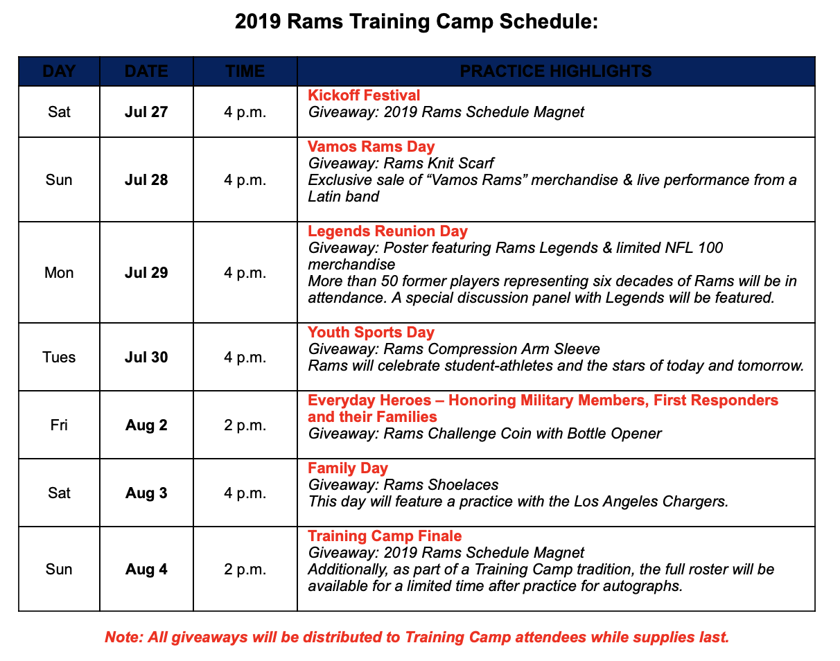 Daily Training Camp Practice Schedule Released