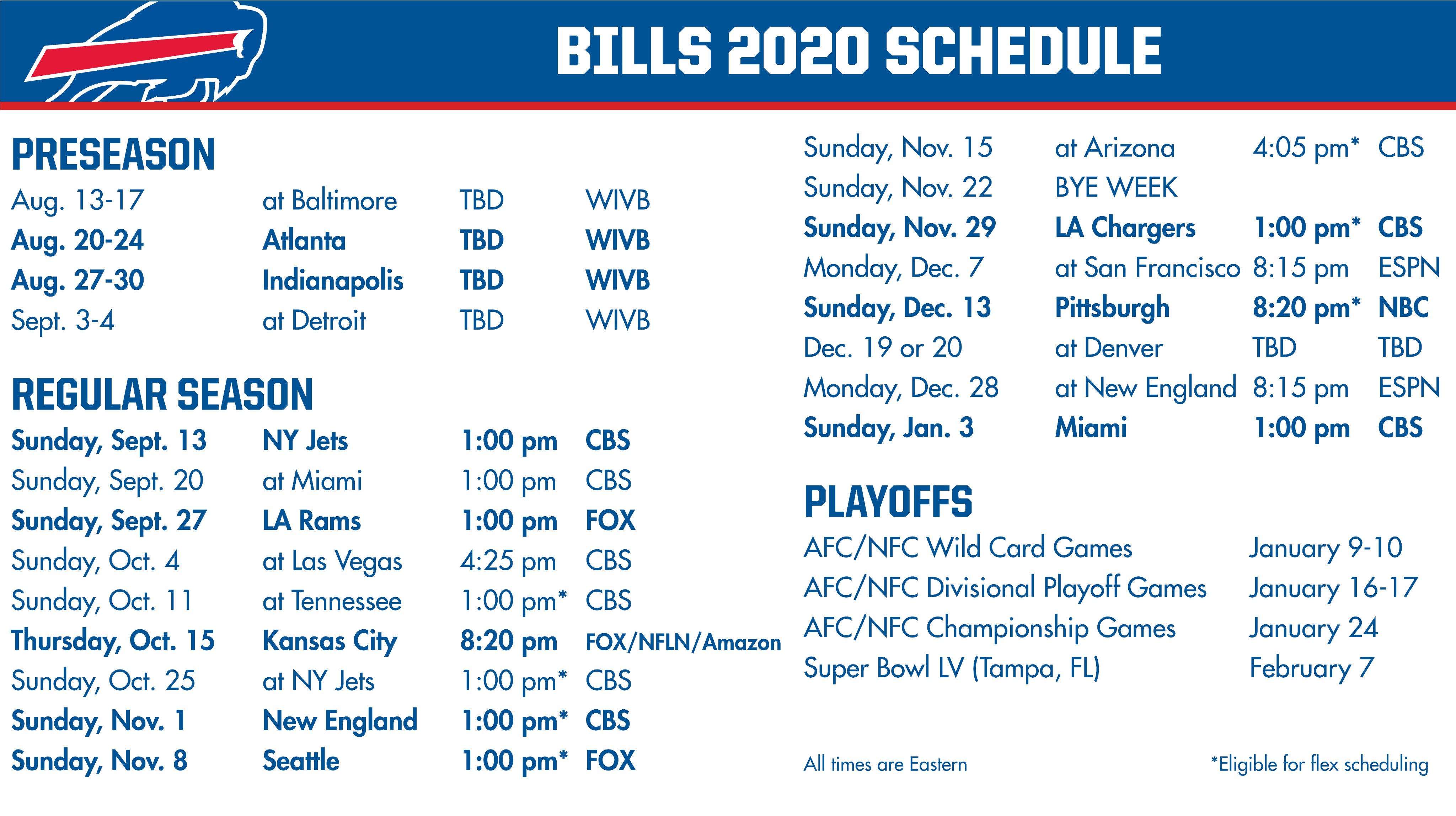 2020 Bills schedule: Buffalo has 4 primetime games