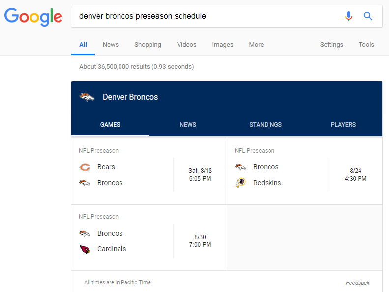 Denver Broncos preseason schedule 2018