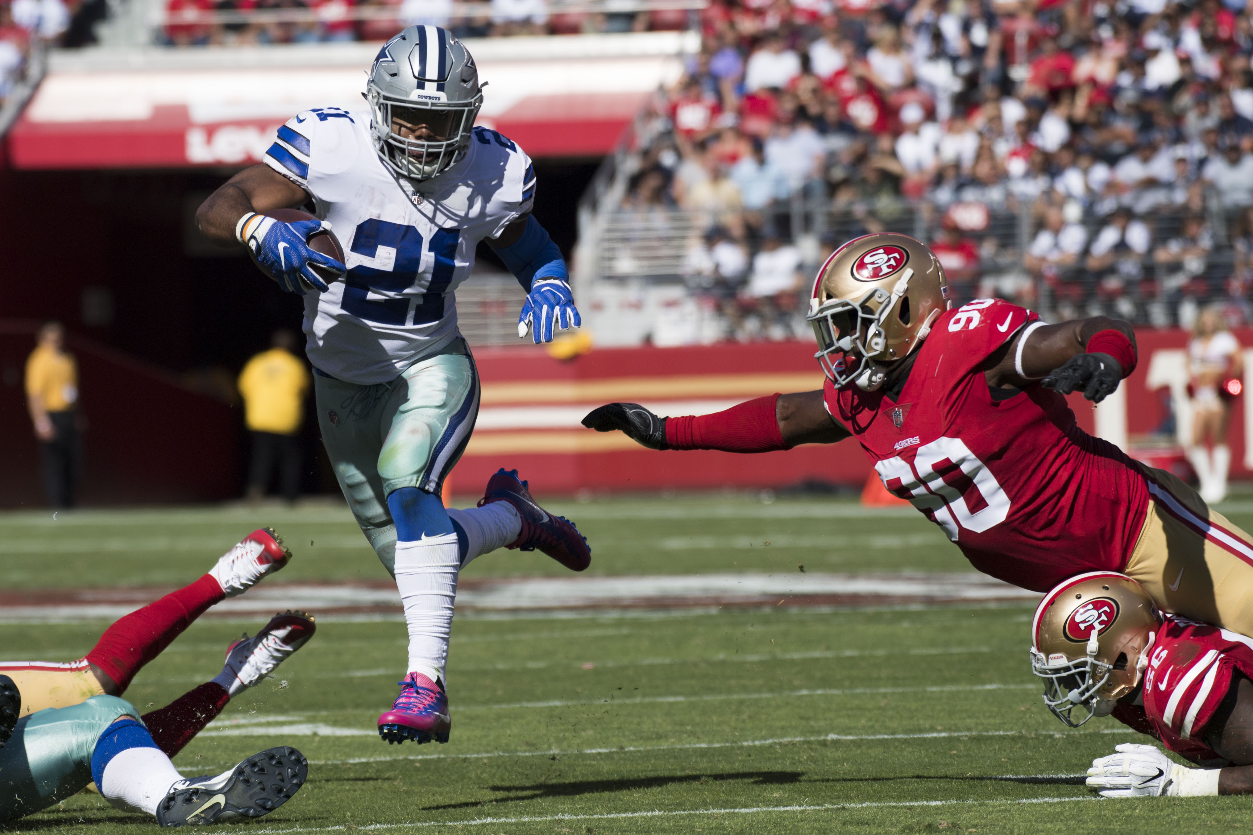 Elliott's 3 TDs, 219 yards lead Cowboys past 49ers 40-10