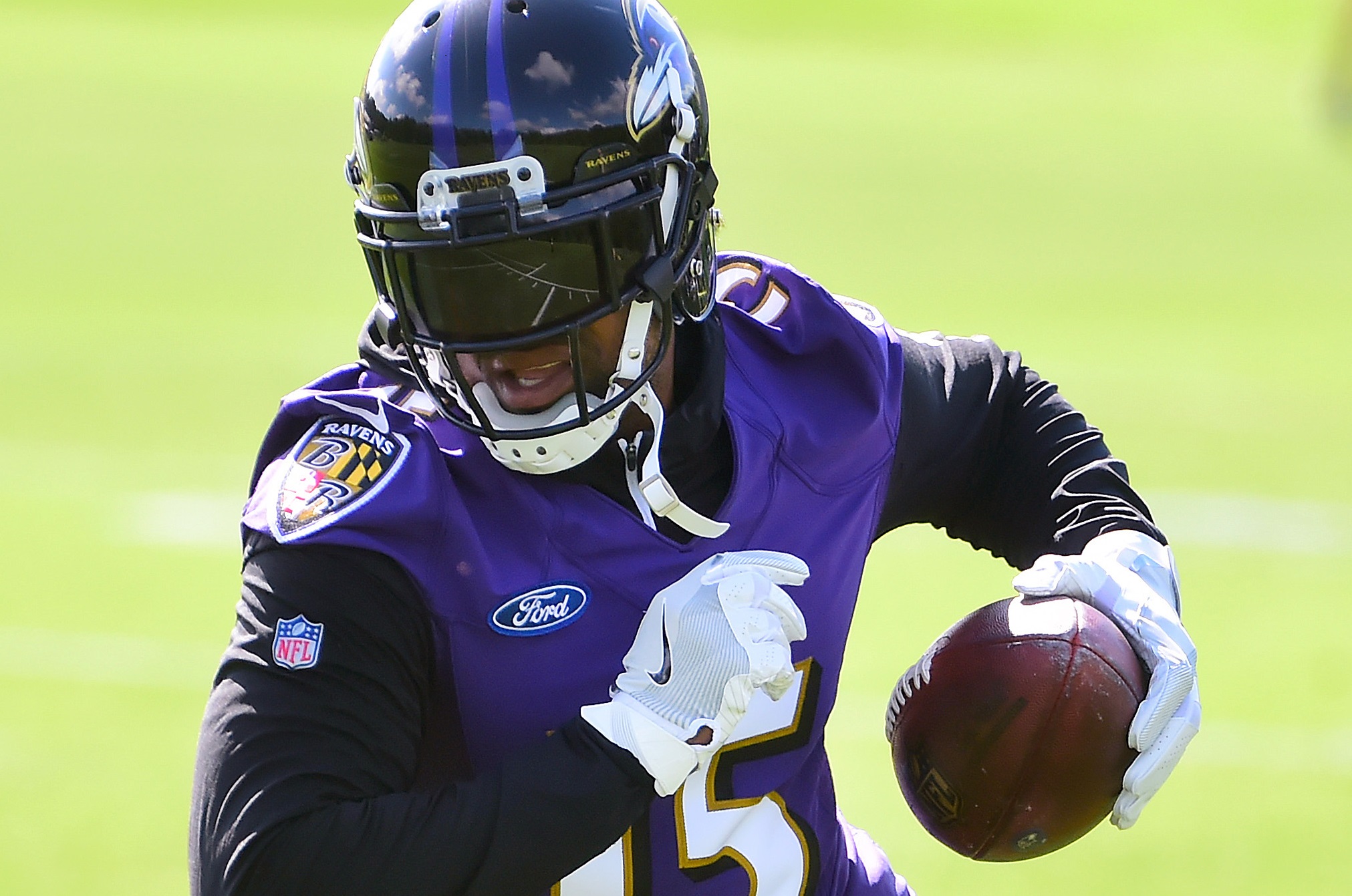 Wide receiver Michael Crabtree of the Baltimore Ravens plays against