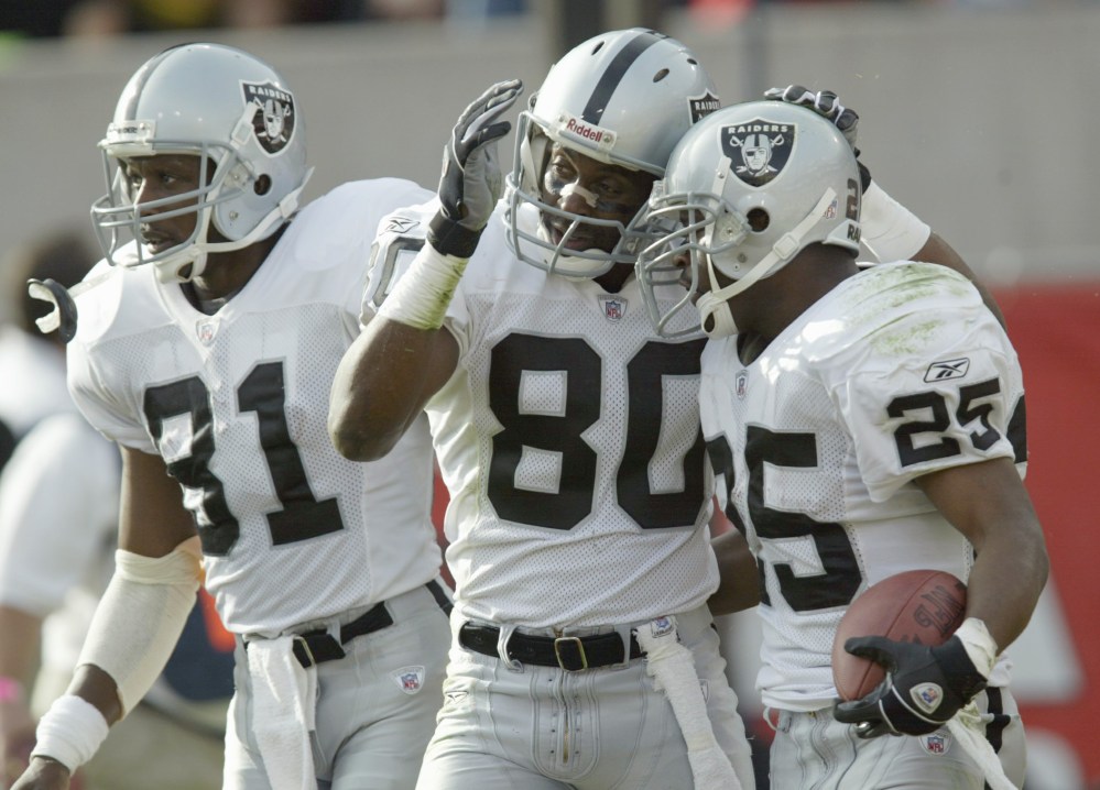 2002 Oakland Raiders Big 3: Jerry Rice #80, Tim Brown #81, and