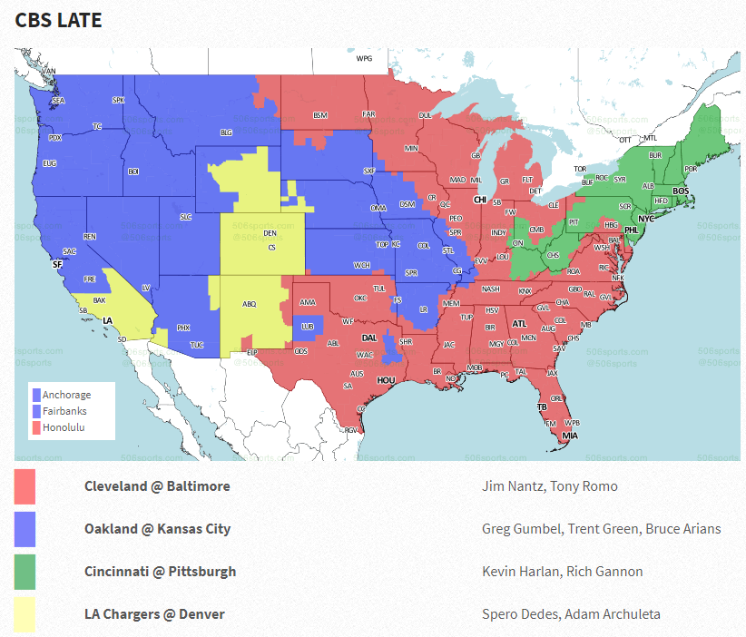 TV map for Raiders-Chiefs Week 17 matchup