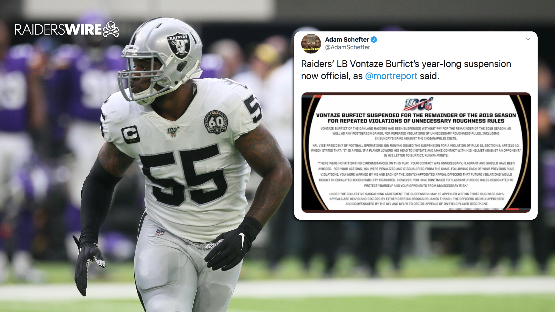 Oakland Raiders linebacker Vontaze Burfict suspended for rest of