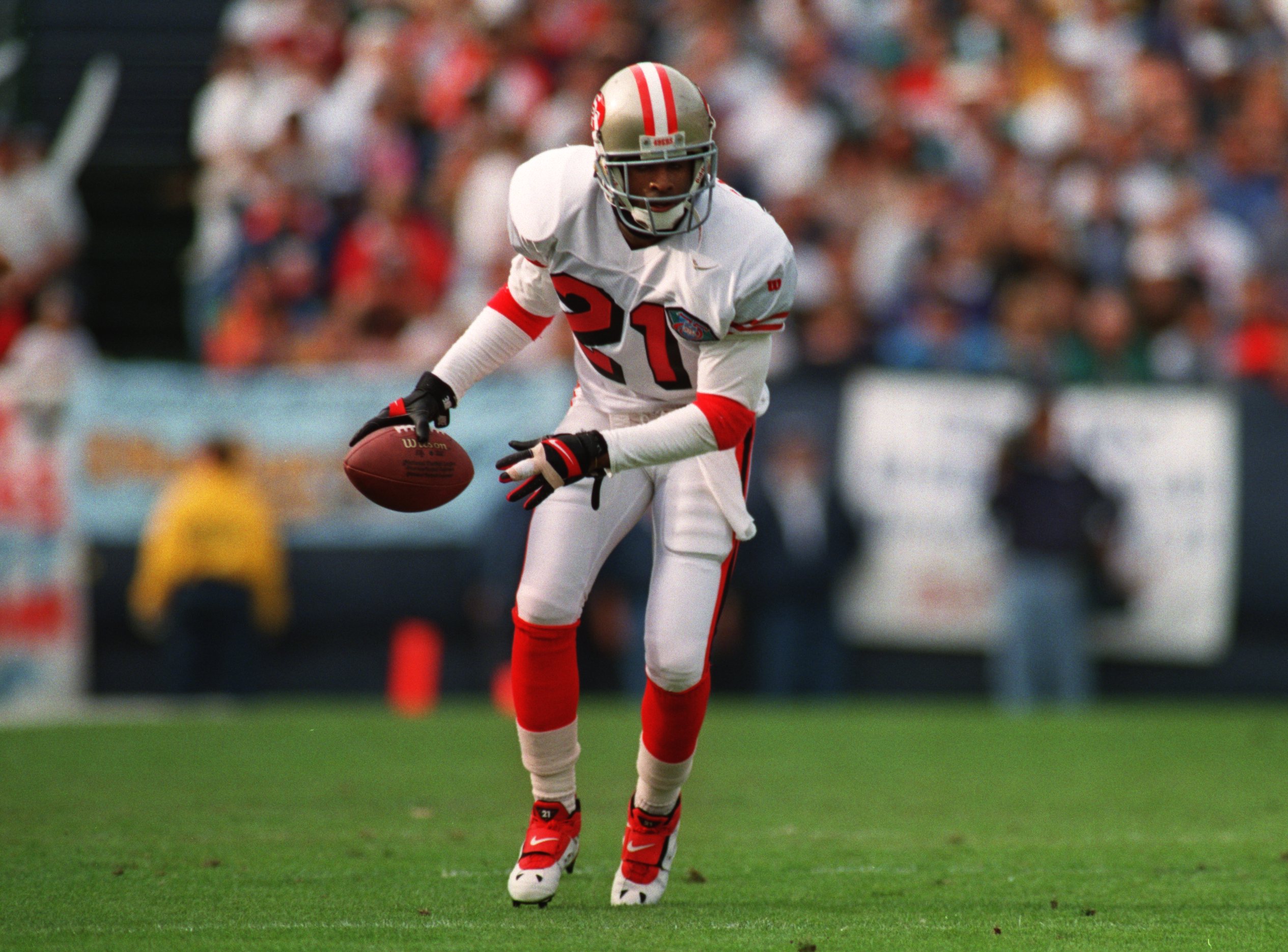 Men's San Francisco 49ers Deion Sanders Mitchell & Ness Scarlet 1994  Authentic Throwback Retired Player Jersey