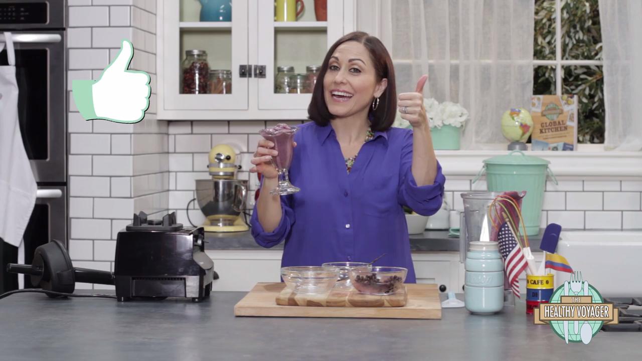 Join Carolyn Scott-Hamilton in her Global Kitchen while she makes dairy-free, sugar-free and guilt-free ice cream. With a base of sweet frozen bananas coupled with fresh blueberries and natural vanilla bean flavor, this homemade vegan ice cream is a great dessert alternative and tastes amazing.