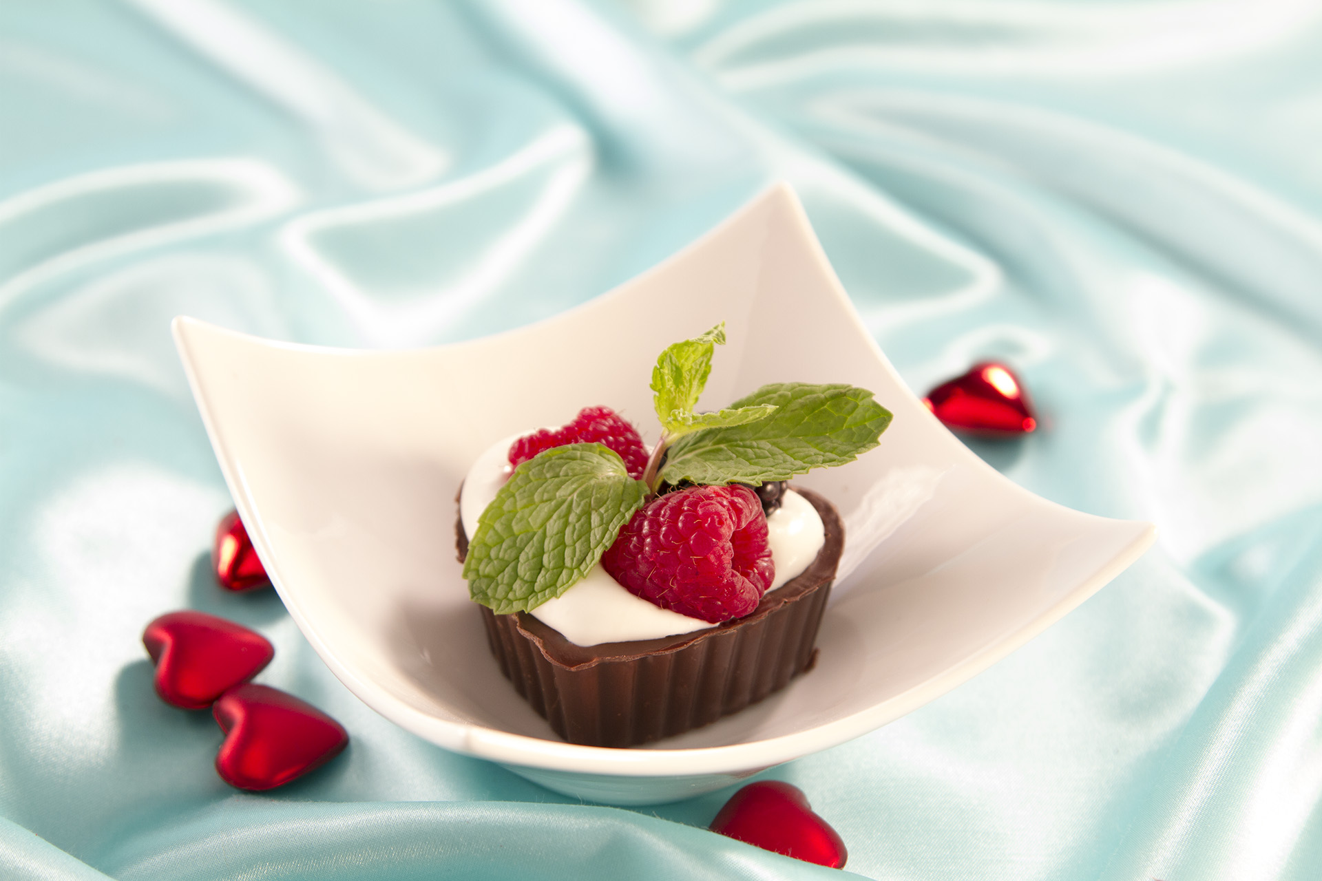 Chocolate Valentine Cups with Crème Fraiche are just the right touch for an elegant dessert at home.