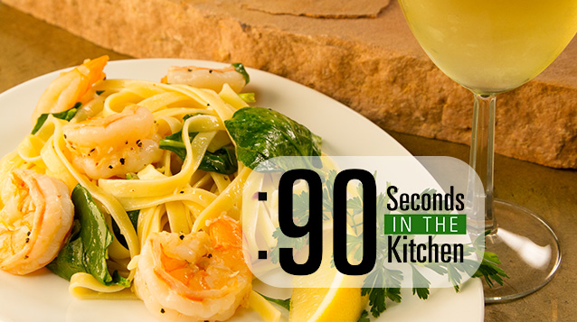 Learn how to make an easy shrimp scampi and spinach fettuccine in this ninety seconds in the kitchen video from the food channel. 