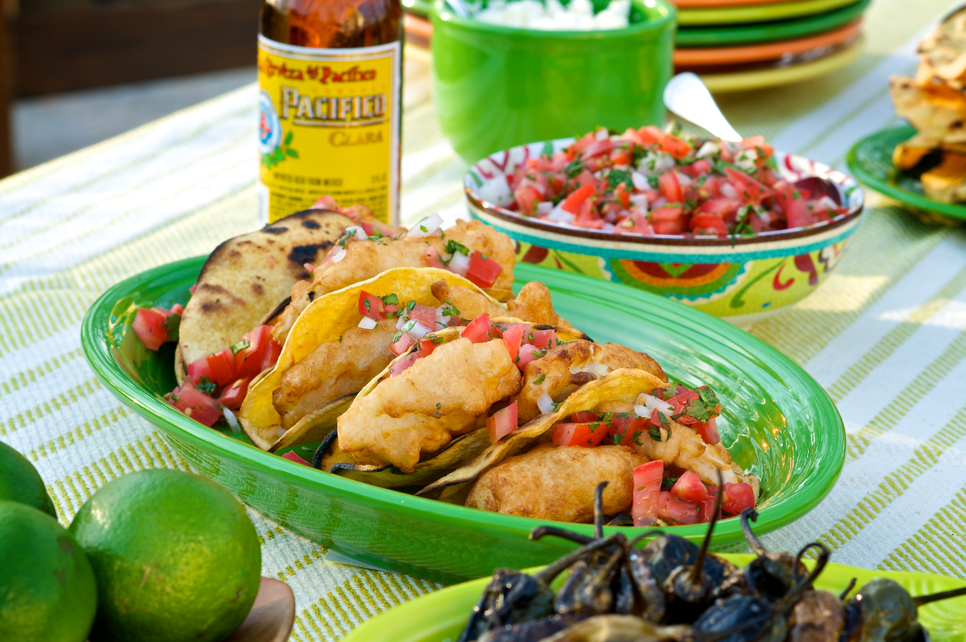 The fish taco craze has spread from Mexico to California, to the rest of the USA. It’s a delightful dish to serve at your next gathering. This beer-battered version is always a huge hit!