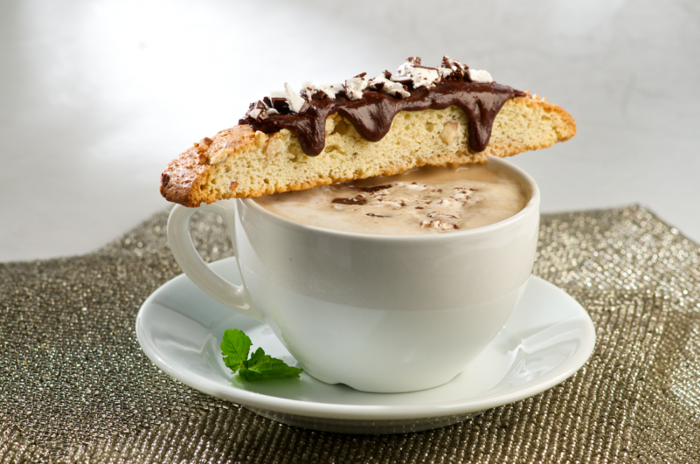 Chocolate Mint Dipped Biscotti and Minty Mocha Latte