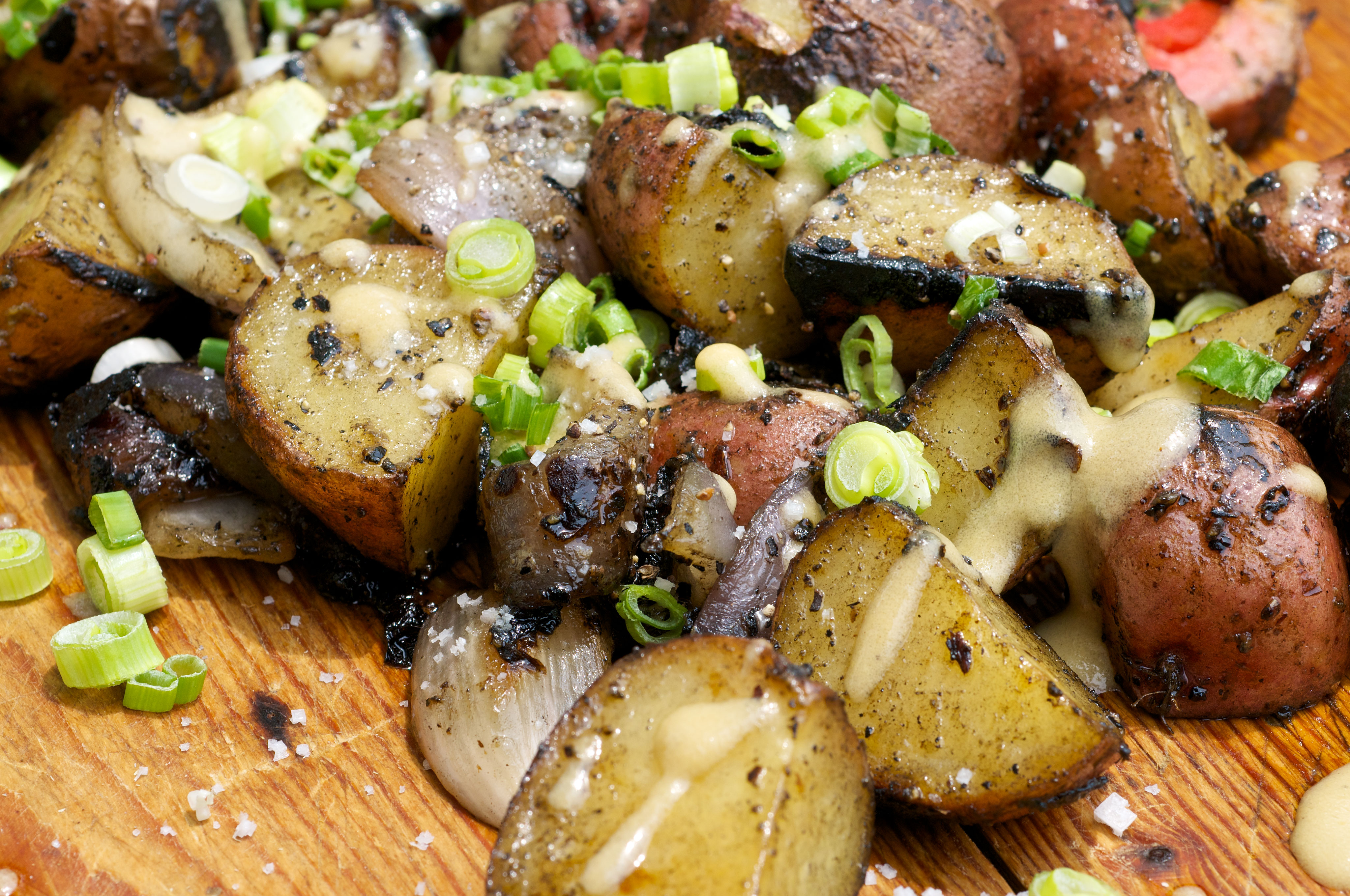 Grilled Potato Salad with Red Onions and Mustard Vinaigrette