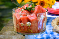 Remember, fat helps increase absorption of the Vitamin A in watermelon. Here’s a culinary combo you might not have tried. The contrasting flavors of watermelon and bleu cheese create a delightful taste experience.