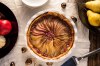 This pie combines sweet and tart flavors with fresh fruit to create a unique but familiar offering that celebrates traditional seasonal ingredients with trendy twists such as pomegranate arils. It also makes a beautiful centerpiece for the dessert table if it is made with multiple pear types.