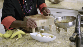 Dinner is over and it’s time for dessert! In his perfect Mardi Gras Meal series, Chef Ace Champion presents a New Orlean’s Style Bananas Foster topped with a creamy Vanilla Bean Ice Cream.