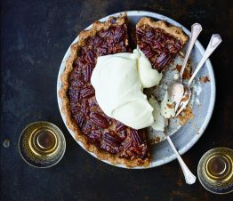 This filling is swirled with toasty brown butter and studded with rich and chewy dates cooked in espresso, which helps cut the sweetness you expect in most pecan pies.