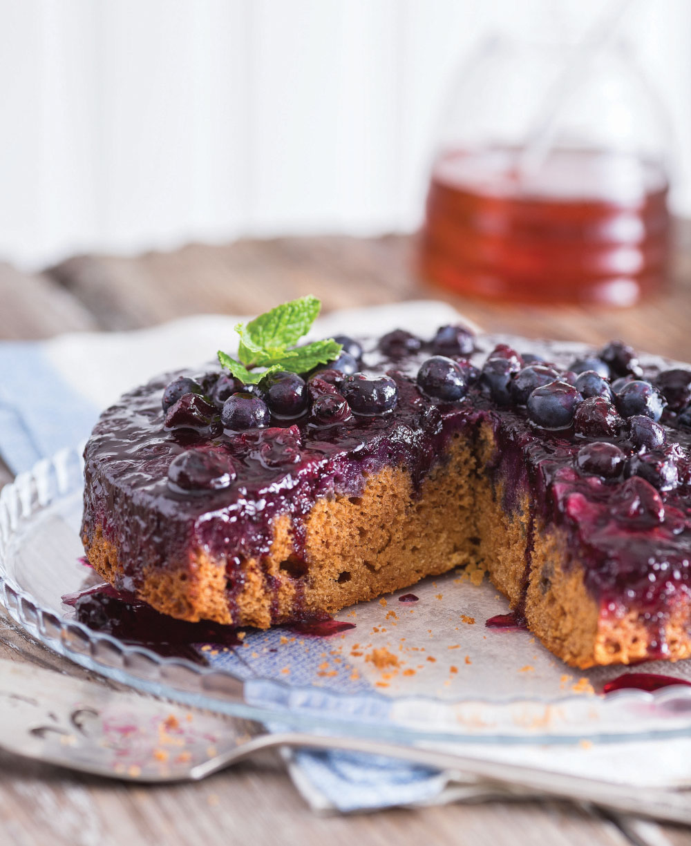Start with thin layers of cornmeal and blueberries, sprinkled with flour, filled with delicious batter, and for dramatic flair, invert the baked coffeecake for a crown of beautiful blueberries.
