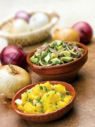 These two fresh and homemade salsa recipes, Avocado Red Onion and Mango Onion, are the perfect dips for your chips and make an amazing topping any fish or chicken taco entree.