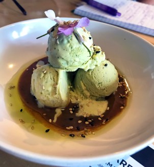 Fresh, homemade, basil vanilla bean ice cream with a burnt miso caramel sauce and toasted sesame seeds. Let thank sink in - my mouth is watering at just the memory. T