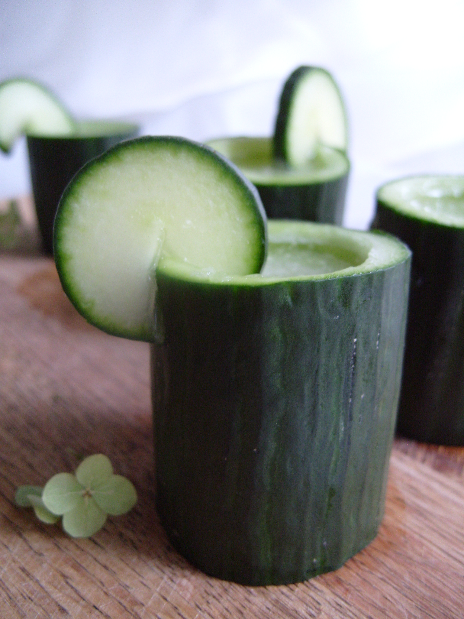 Refreshing, semi-sweet, shots served in a hollowed out, fresh, cucumber!
