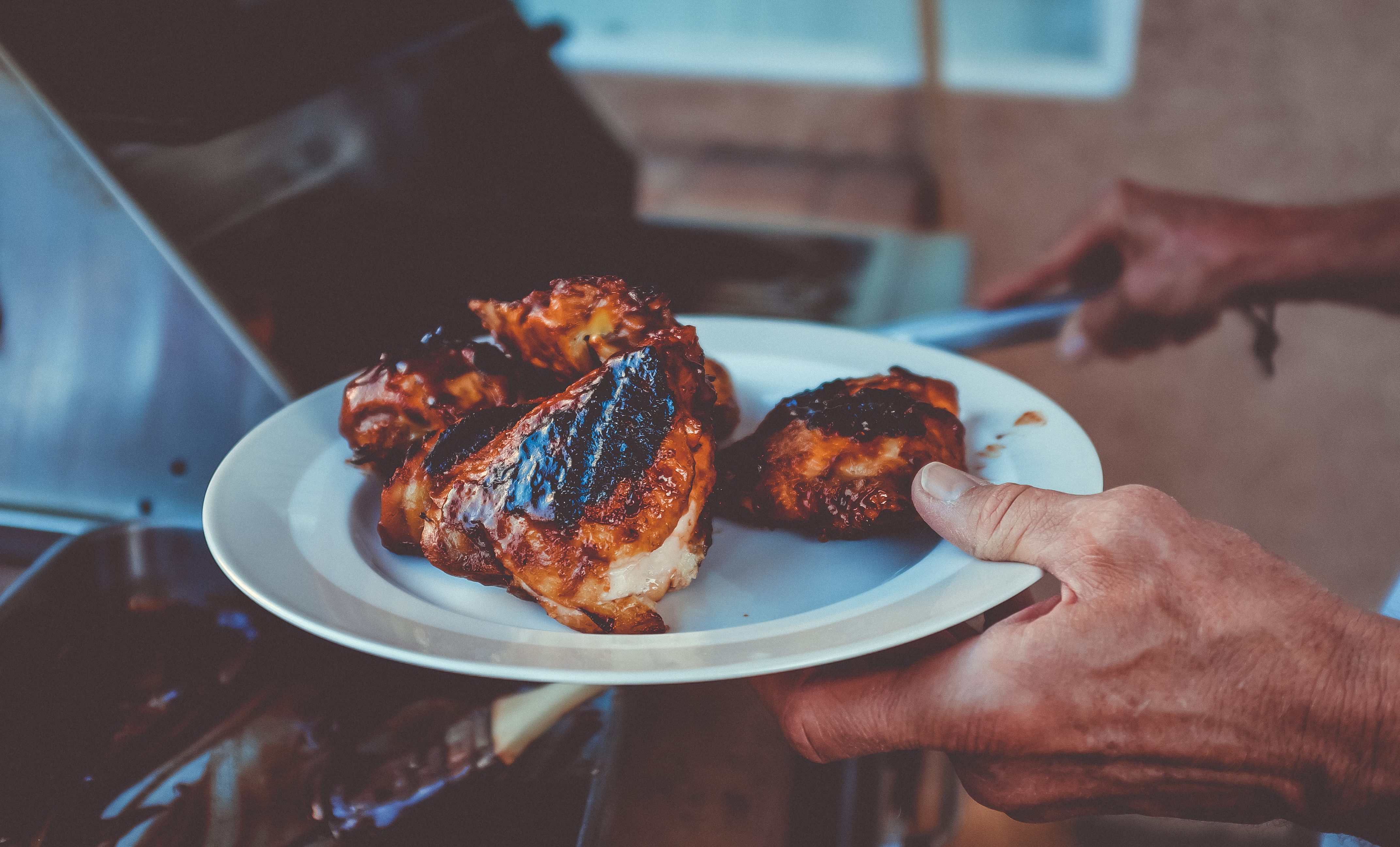 Whether Chicken, Lamb, Beef, or Veal, bone-in will take a little longer to cook but will retain moisture and provide more flavor when grilled. Checking the internal temperature with a probe thermometer in the thickest part of the meat, not touching the bone is imperative.