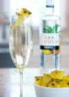 Add chilled pineapple vodka to a flute and top with chilled sparkling wine. Garnish with a. pineapple slice.