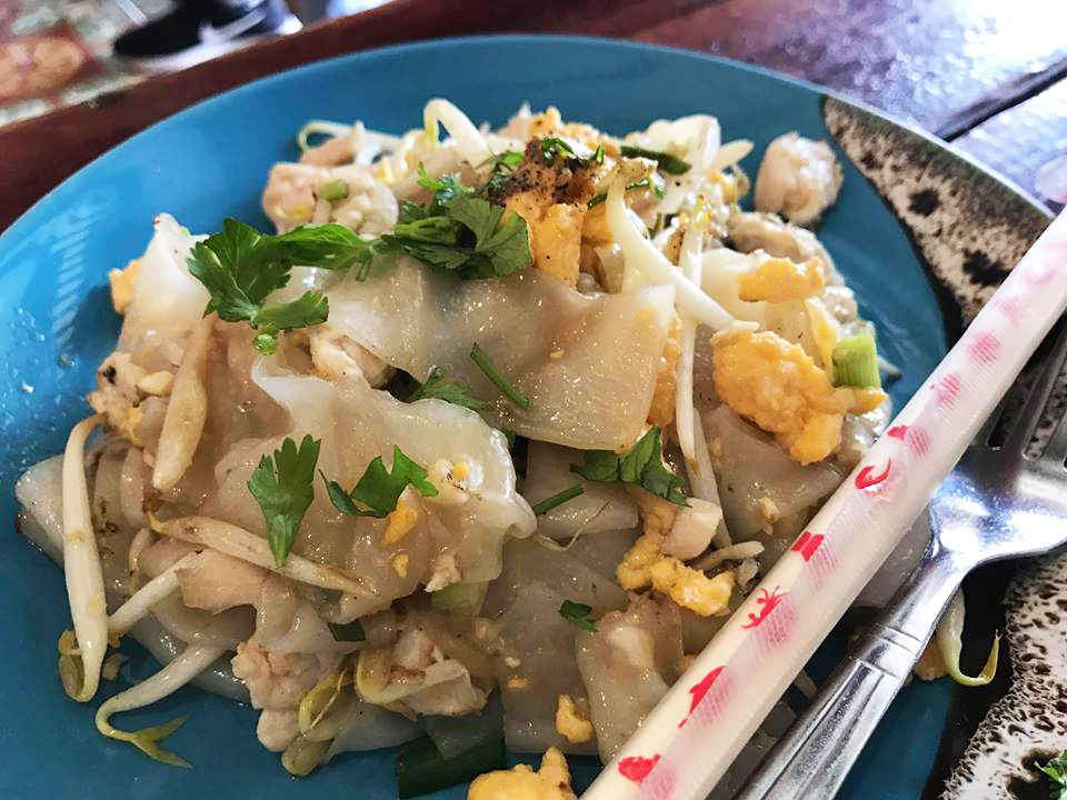 A plate of Pad Thai served in a street market in Bangkok, Thailand. 