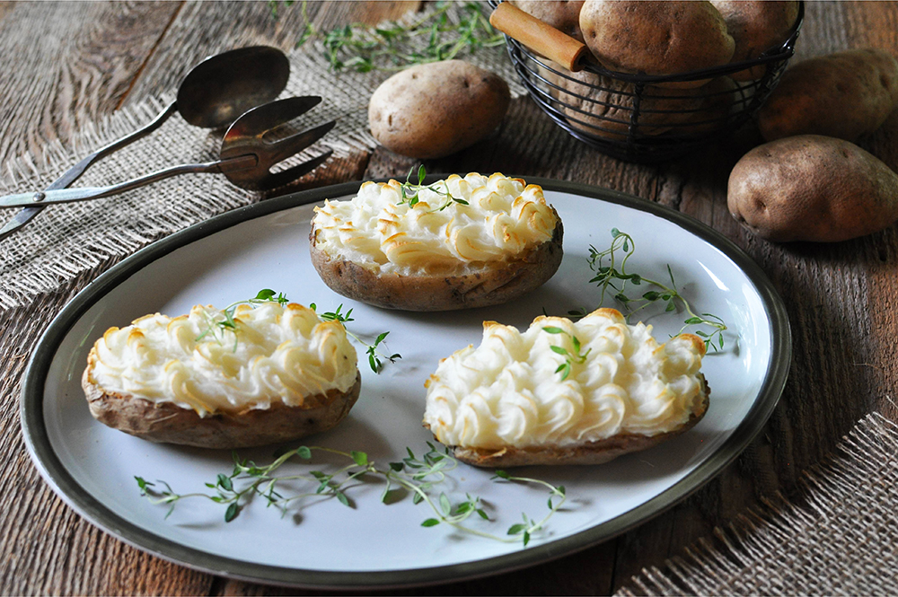 An assortment of twice baked potatoes made with truffles. 