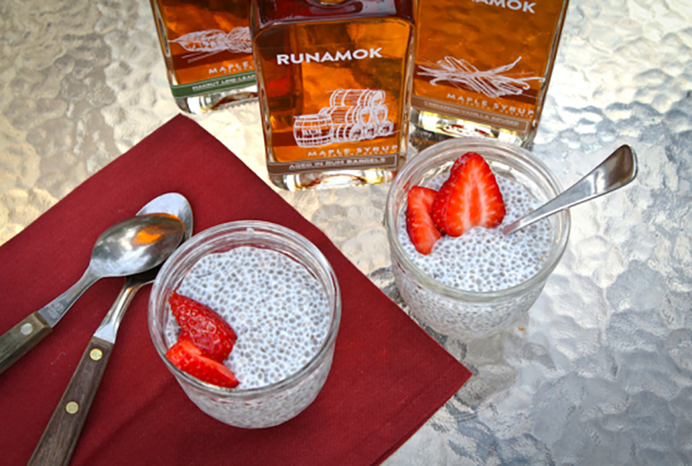 From our friends at Runamok®, a delightful Chia Pudding with Barrel-Aged Maple Syrup. It's made like overnight oats. You combine the ingredients in a small jar and refrigerate overnight for maple goodness the following morning. 