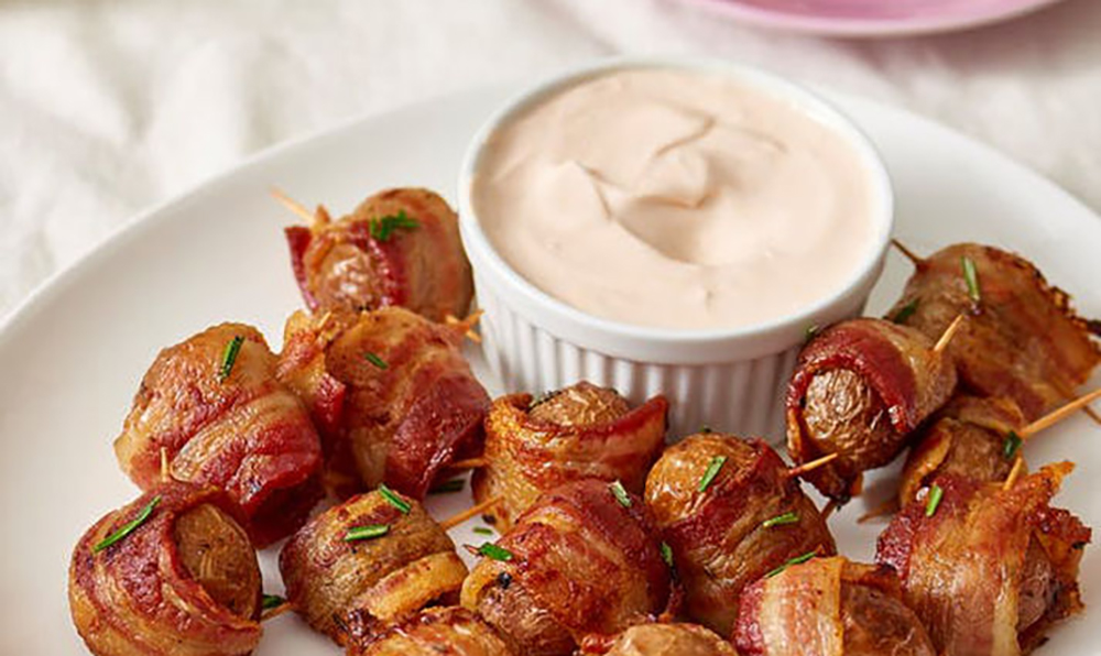 These bacon wrapped garlic chili bites are perfect with a ranch or other dip for game day celebrations. 
