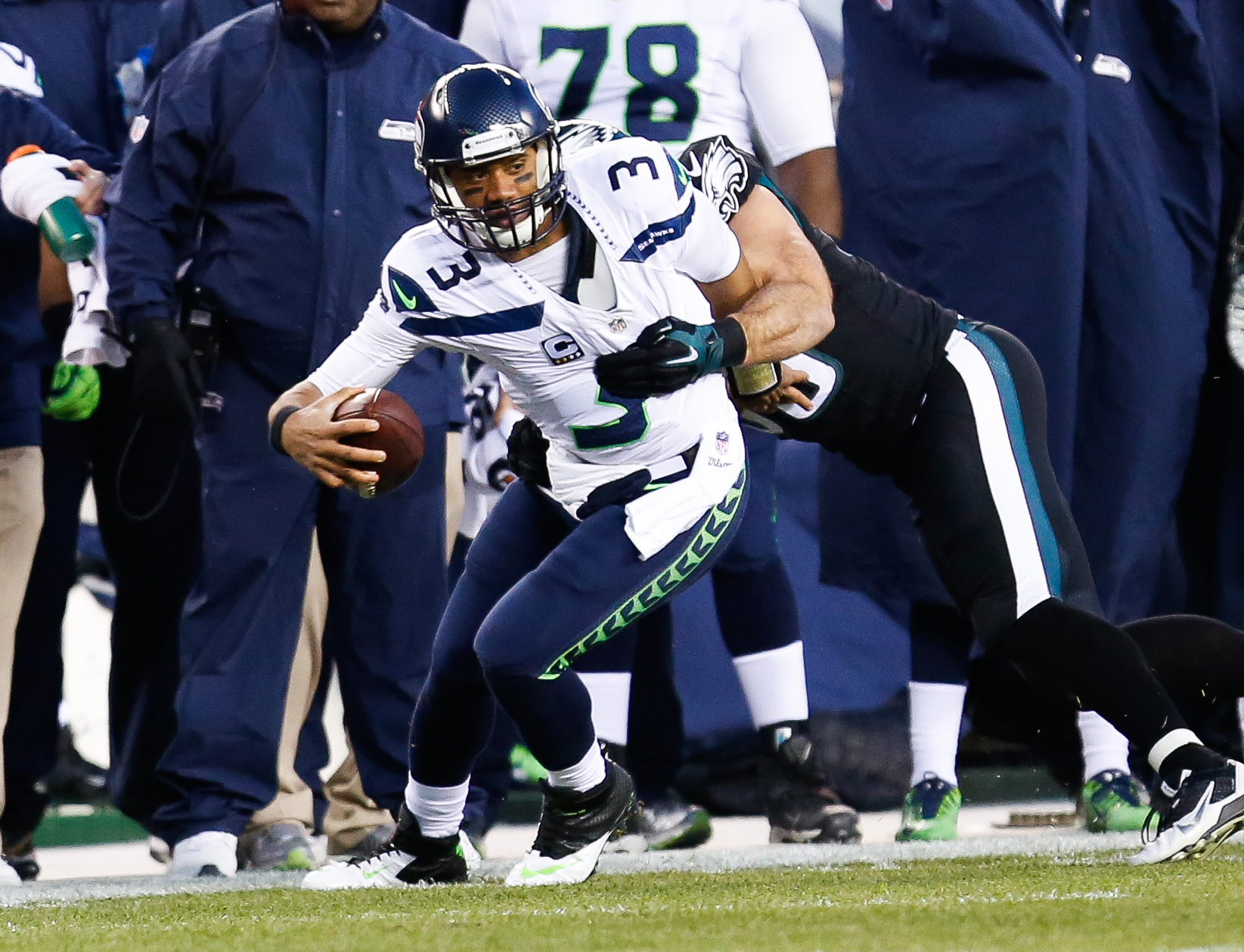 Russell Wilson threw for two touchdowns and ran for another. (Bill Streicher, USA TODAY Sports)