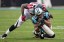 Carolina Panthers wide receiver Kelvin Benjamin (13) is tackled by Atlanta Falcons outside linebacker Jonathan Massaquoi. (Jeremy Brevard-USA TODAY Sports)