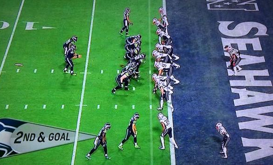 The Seahawks had only six blockers against nine Patriots in the box. 