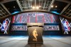 Jun 25, 2015; Brooklyn, NY, USA; General view of the stage before the start of the 2015 NBA Draft at Barclays Center. Mandatory Credit: Brad Penner-USA TODAY Sports ORG XMIT: USATSI-225610 ORIG FILE ID:  20150625_pjc_ae5_083.JPG