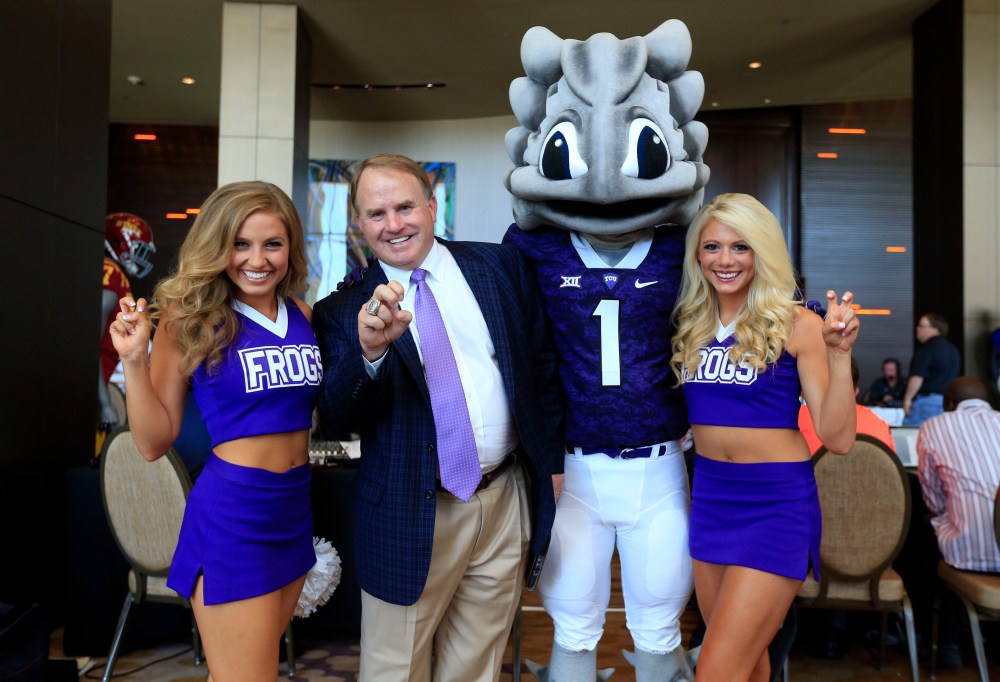 TCU coach Gary Patterson (second from left) is expected to have a Big 12 favorite and Playoff contender this season. (Kevin Jairaj / USA TODAY Sports)