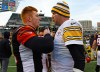 Andy Dalton, left, and the Cincinnati Bengals will win the AFC North on Sunday by beating Ben Roethlisberger's Pittsburgh Steelers. (Mike DiNovo, USA TODAY Sports)