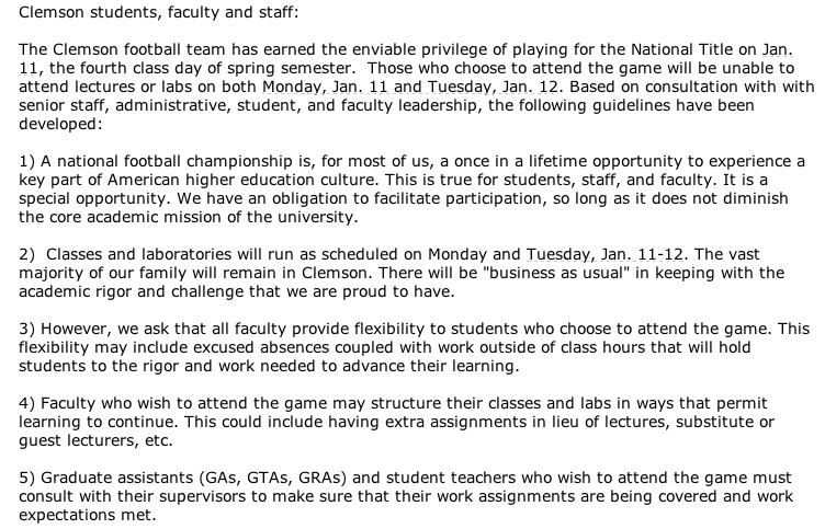 An email from Robert H. Jones, Executive Vice President for Academic Affairs and Provost