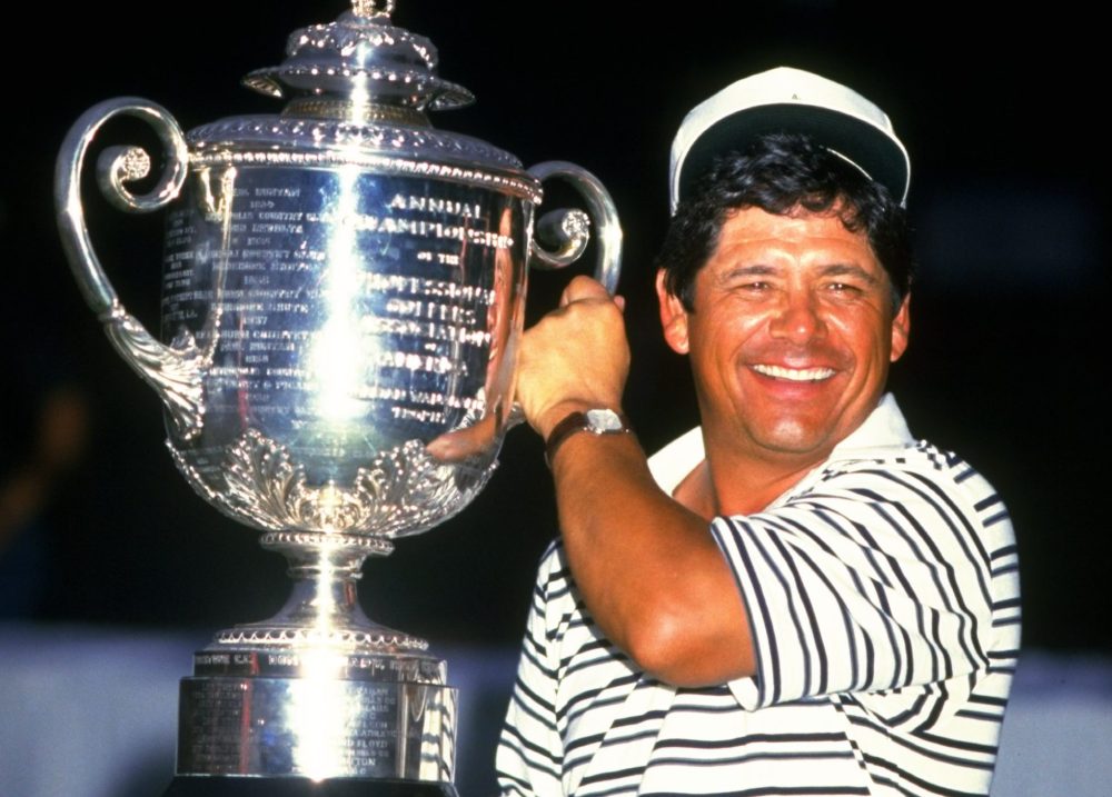 1984: Lee Trevino of the USA holds the trophy aloft after the USPGA Championships at the Shoal Creek Country Club in Birmingham, Alabama, USA. Trevino won the event with a score of 273. Mandatory Credit: David Cannon/Allsport