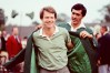 Tom Watson Puts On The Green Jacket With The Help Of Seve Ballesteros At The Presentation Ceremony Of The 1981 Masters Tournament (Photo by Augusta National/Getty Images)